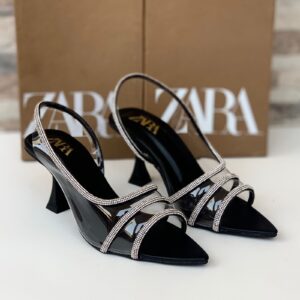 Zara Rhinestone Vinyl High Heel Transparent Sandals