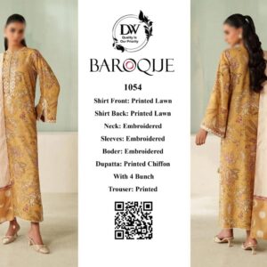 Baroque embroidered lawn 3 piece suit front design